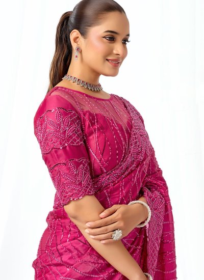 
                            Genius Satin Pink Beads Classic Saree