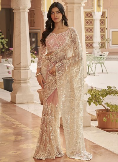 Genius Sequins Net Pink Classic Saree