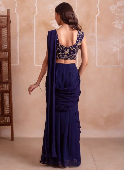 
                            Georgette Embroidered Blue Trendy Saree