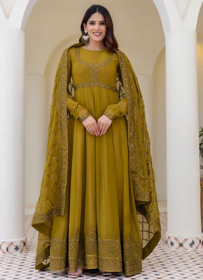Georgette Embroidered Green Designer Gown