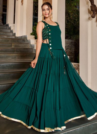 
                            Georgette Embroidered Trendy Lehenga Choli in Green Colour