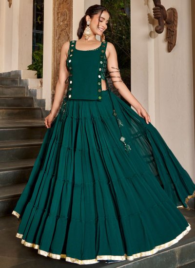 Georgette Embroidered Trendy Lehenga Choli in Green Colour