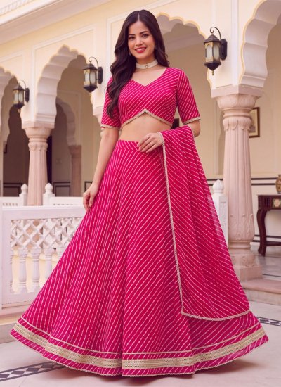 Georgette Print Pink A Line Lehenga Choli