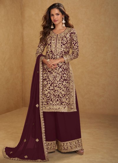 Georgette Readymade Salwar Kameez in Maroon