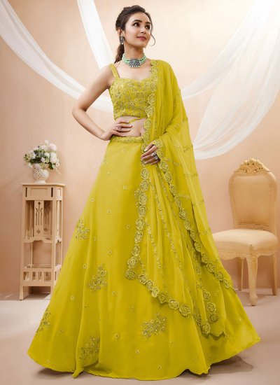 Georgette Sequins Lehenga Choli in Yellow Colour