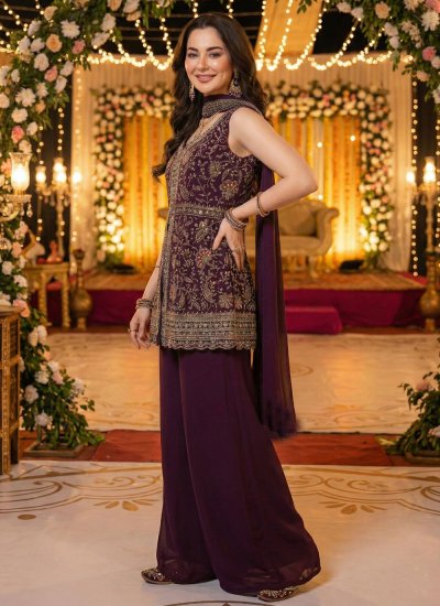 
                            Georgette Sequins Salwar Kameez in Wine