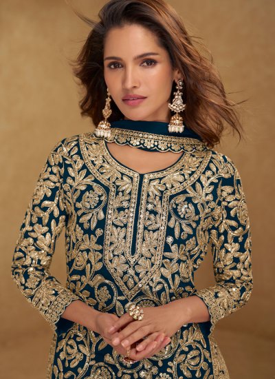 
                            Georgette Teal Salwar Kameez