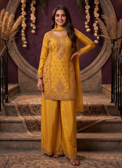 Glamorous Beads Mustard Salwar Suit 