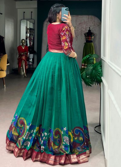 
                            Gleaming Green Printed Polyester Readymade Gown