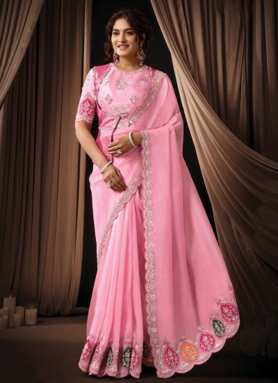 Gleaming Pink Contemporary Saree