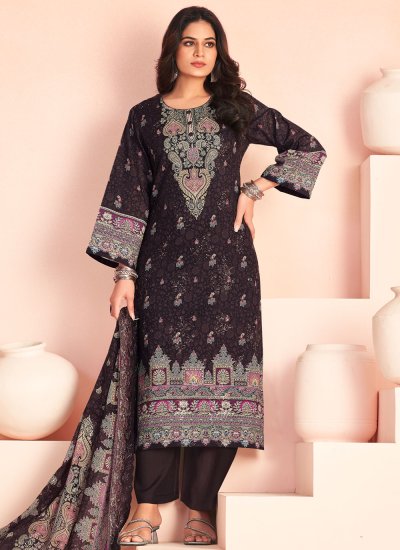 Glorious Digital Print Cotton Lawn Brown Pant Style Suit
