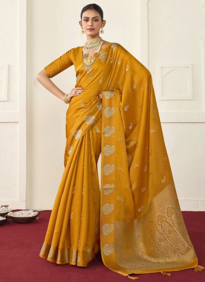 Glowing Woven Silk Mustard Trendy Saree