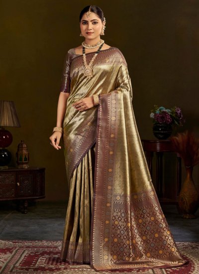 Gold Banarasi Silk Party Classic Saree