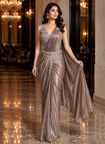 Gold Embroidered Fandy Contemporary Saree