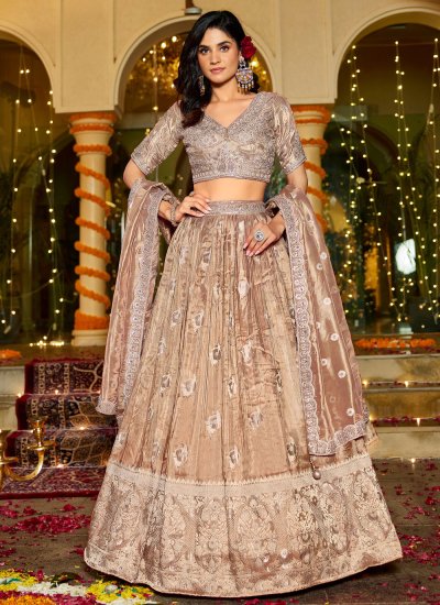 Gold Engagement Tissue Designer Lehenga Choli
