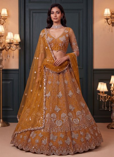 Gold Net Ceremonial Designer Lehenga Choli