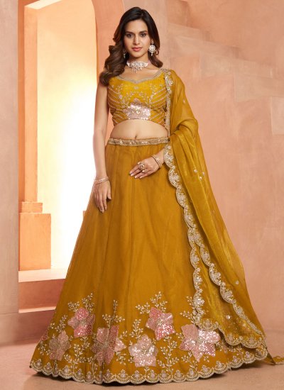 Gorgonize Embroidered Mustard Tissue Designer Lehenga Choli