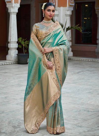 
                            Gorgonize Sea Green Embroidered Kanjivaram Silk Contemporary Saree