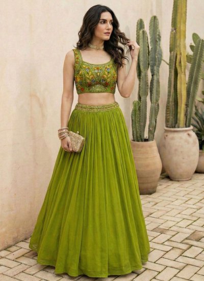 
                            Graceful Georgette Embroidered Green Lehenga Choli