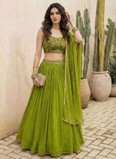 Graceful Georgette Embroidered Green Lehenga Choli
