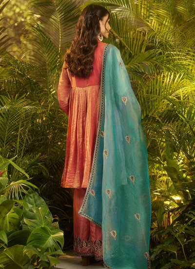 
                            Grandiose Organza Orange Embroidered Trendy Salwar Kameez