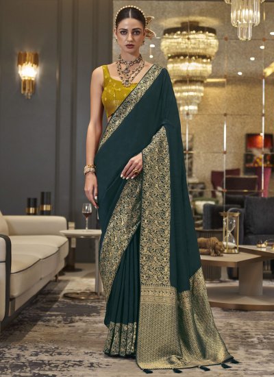 Gratifying Weaving Green Contemporary Saree