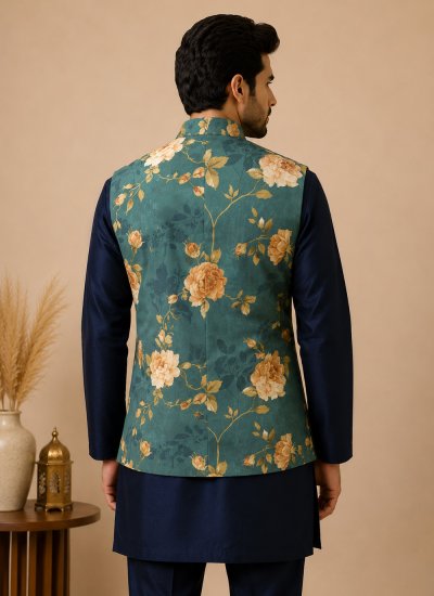 
                            Green and Navy Blue Festival Kurta Payjama With Jacket
