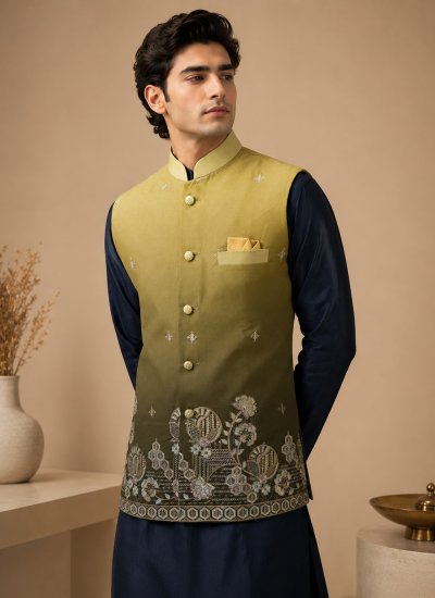 
                            Green and Navy Blue Sequins Engagement Kurta Payjama With Jacket