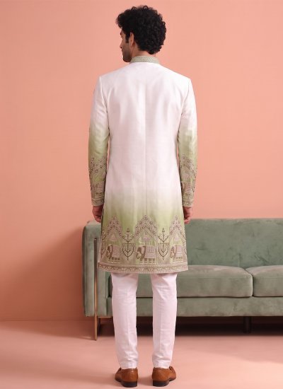 
                            Green and White Embroidered Indo Western