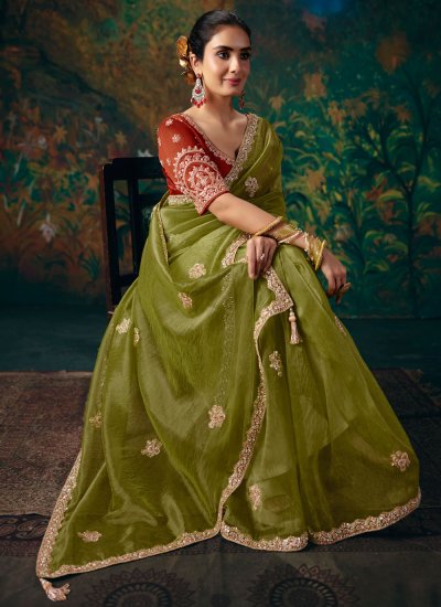 
                            Green Beads Fancy Fabric Classic Saree