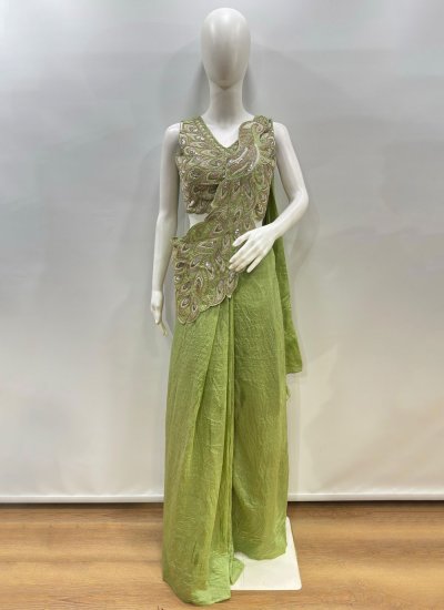
                            Green Embroidered Ceremonial Classic Saree