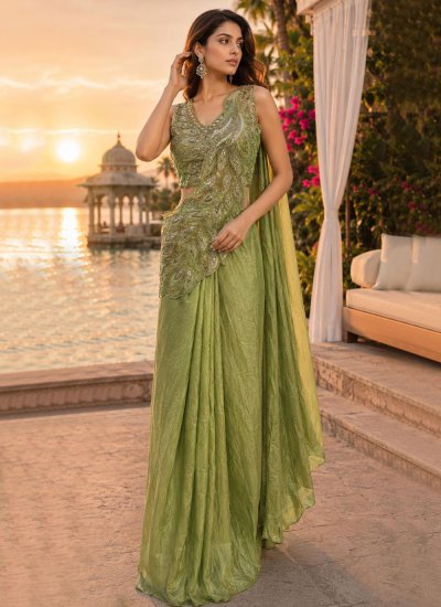 Green Embroidered Ceremonial Classic Saree