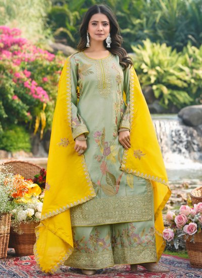 Green Embroidered Ceremonial Readymade Salwar Suit