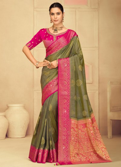 Green Embroidered Contemporary Saree