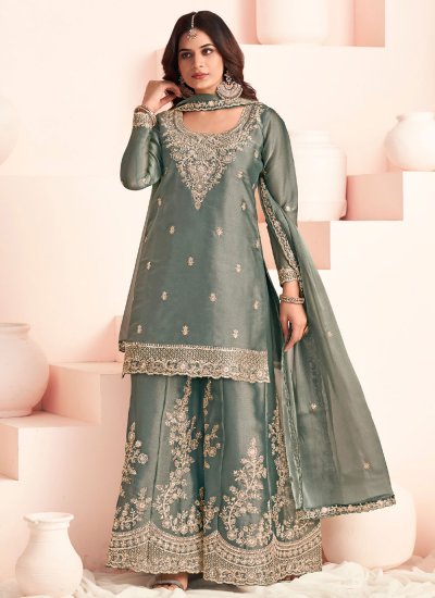 Green Embroidered Festival Readymade Salwar Kameez