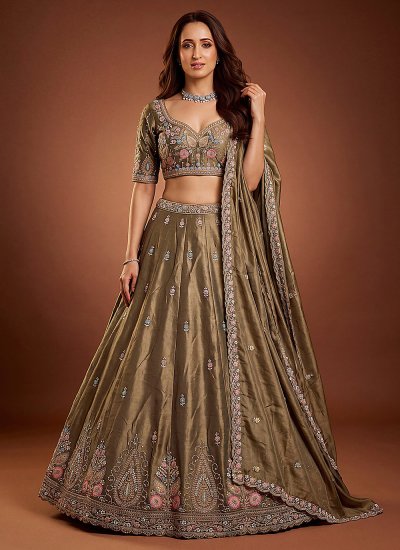 Green Engagement A Line Lehenga Choli