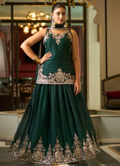 Green Engagement Georgette Readymade Lehenga Choli