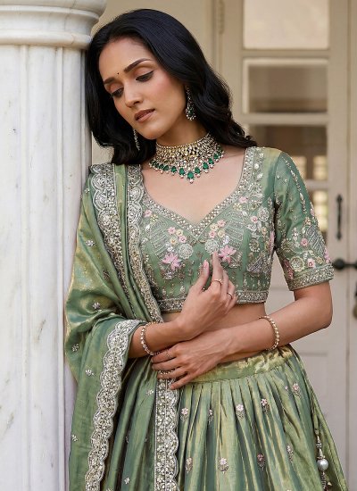 
                            Green Engagement Tissue A Line Lehenga Choli
