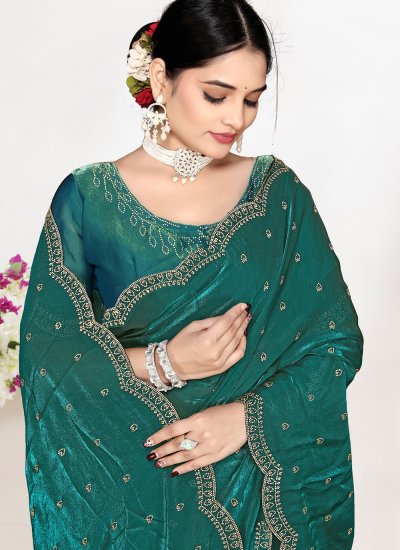
                            Green Festival Contemporary Saree