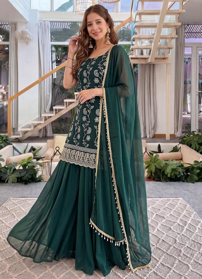 Green Festival Faux Georgette Salwar Kameez