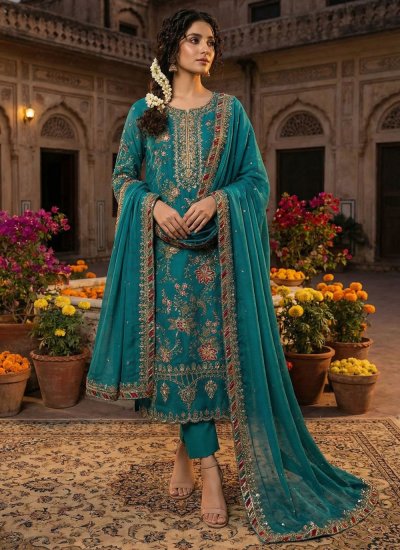 Green Sequins Chiffon Pant Style Suit