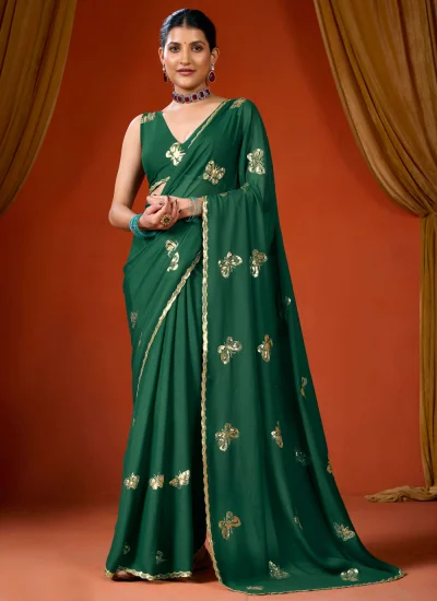 Green Sequins Contemporary Saree