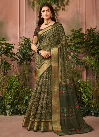 Green Silk Casual Contemporary Saree