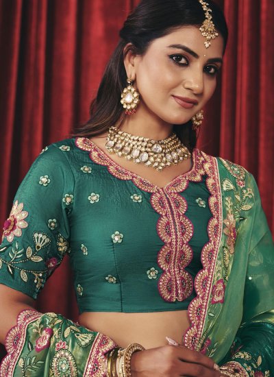 
                            Green Silk Embroidered Trendy Saree