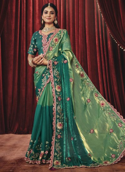 Green Silk Embroidered Trendy Saree
