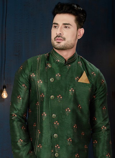 
                            Green Silk Indo Western