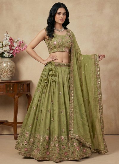 
                            Green Silk Thread Work Designer Lehenga Choli