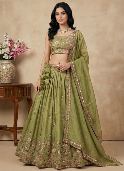 Green Silk Thread Work Designer Lehenga Choli
