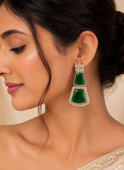 
                            Green Stone Work Ear Rings