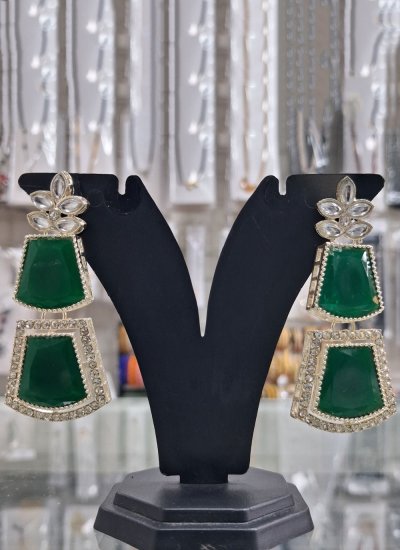Green Stone Work Ear Rings